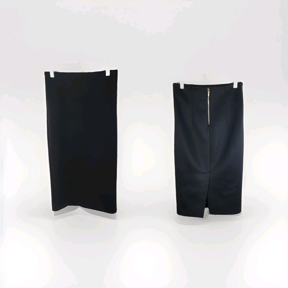 Marciano Black Pencil Stretch Midi Skirt Women's 6 S Gold Statement Zip Logo